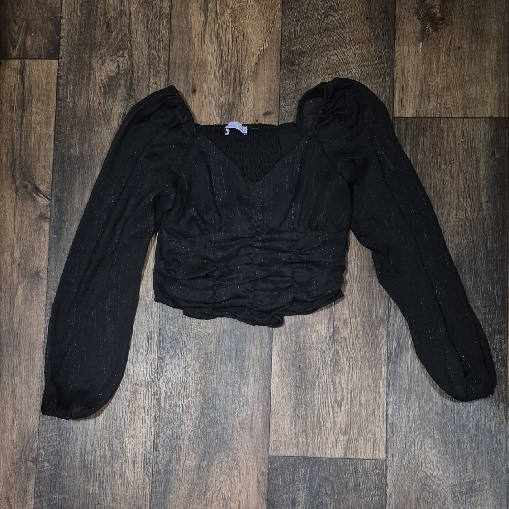 SO Elegant Black Ruched Blouse
